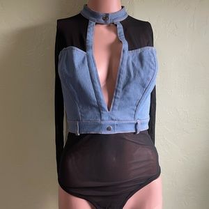 Set two pieces short size M bodysuit blue and black size S stretch